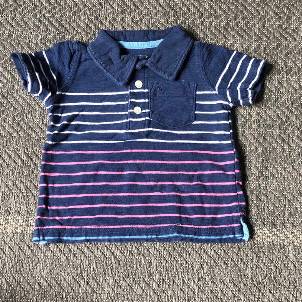 Carter's Navy Polo with White and Pink Stripes